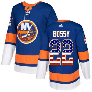 Herren New York Islanders Eishockey Trikot Mike Bossy #22 Authentic Königsblau XUSA Flag Fashion